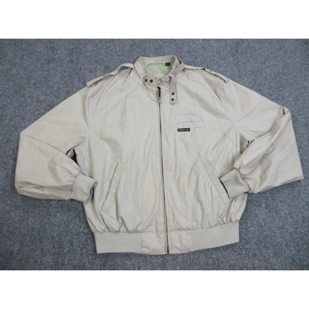 Vintage Members Only Jacket Mens L 42 Beige Bomber Lined Hong Kong Epaulets